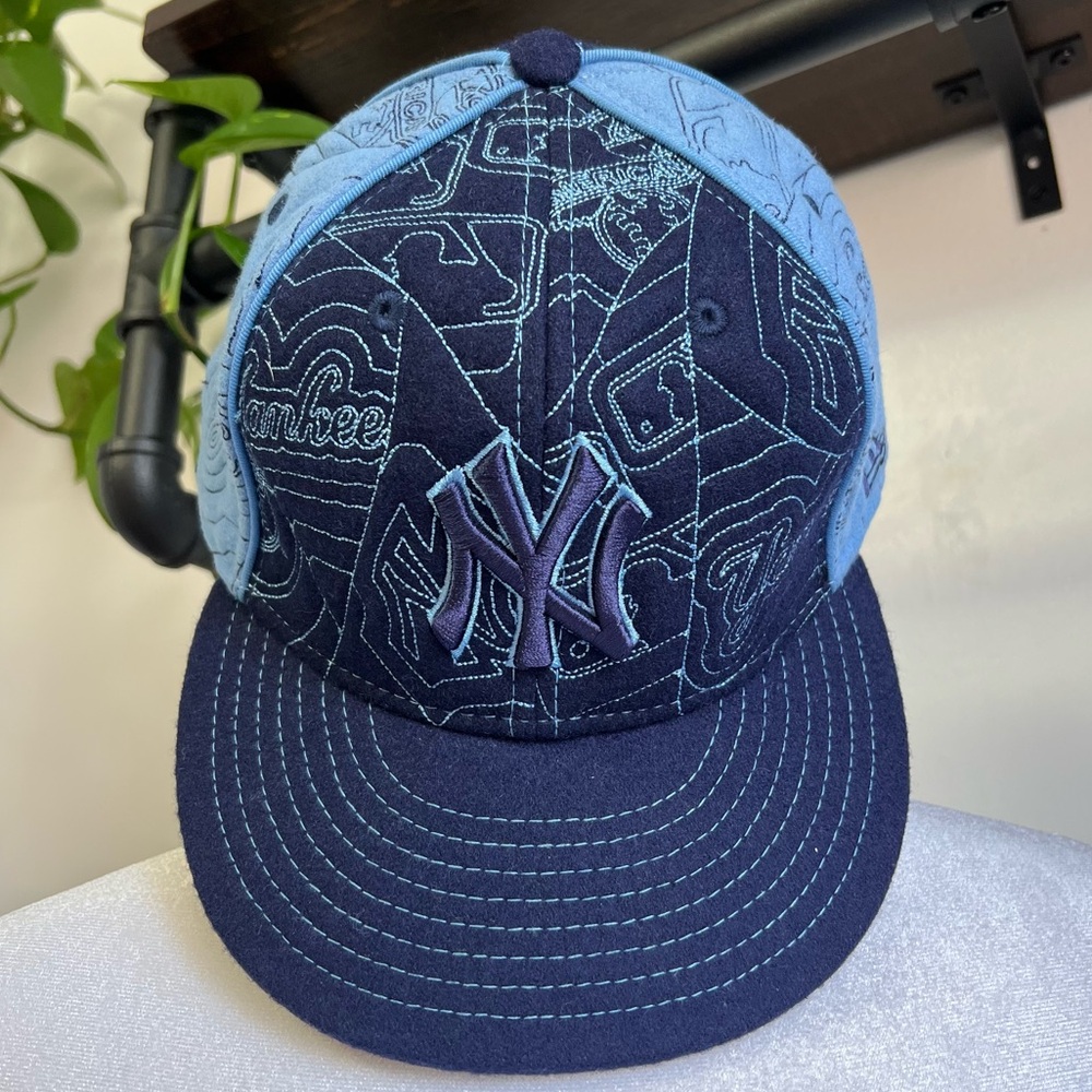 New York Yankees New Era Light n Dark Blue Rare Stitch 59FIFTY 7 1/4 Flat Hat